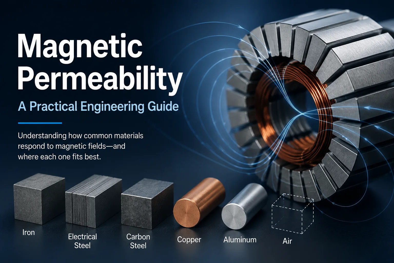 Magnetic Permeability of Iron, Electrical Steel, Carbon Steel, Copper, Aluminum, and Air: A Practical Engineering Guide
