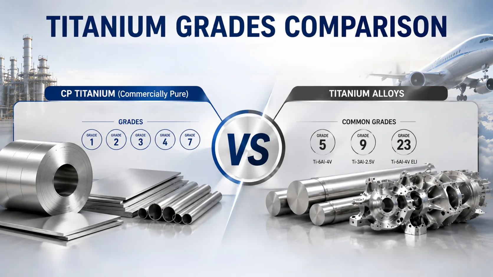Titanium Grades Comparison: CP Titanium vs Titanium Alloys for Industrial Applications
