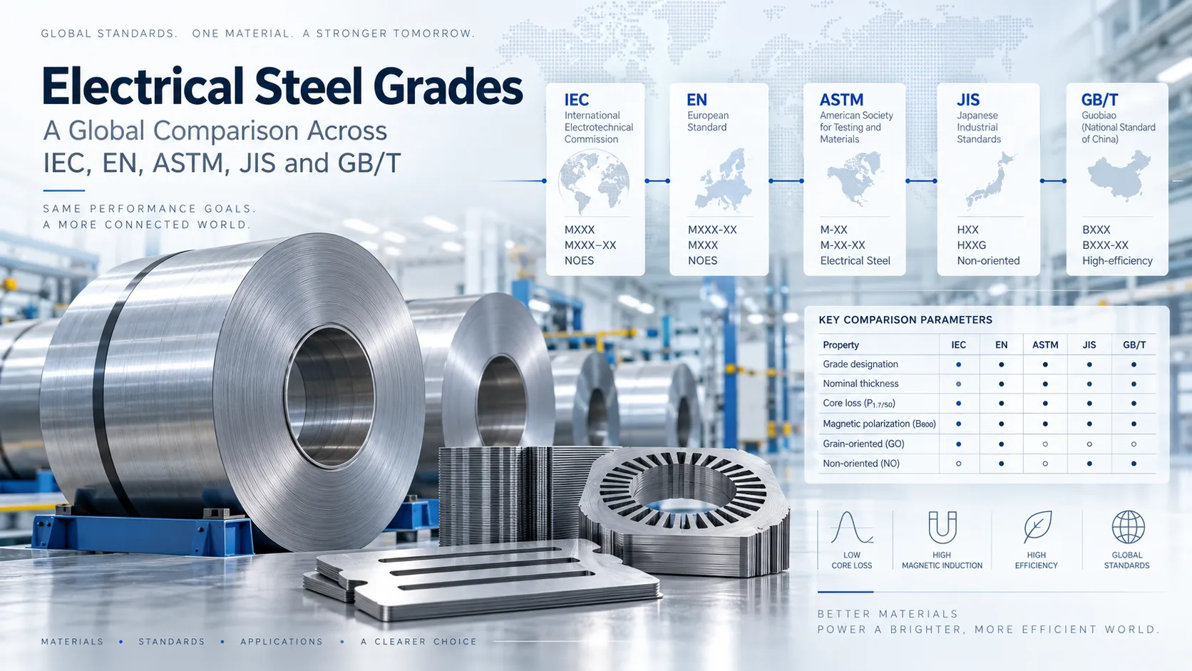 How to Compare Electrical Steel Grades Across IEC, EN, ASTM, JIS and GB/T Standards 